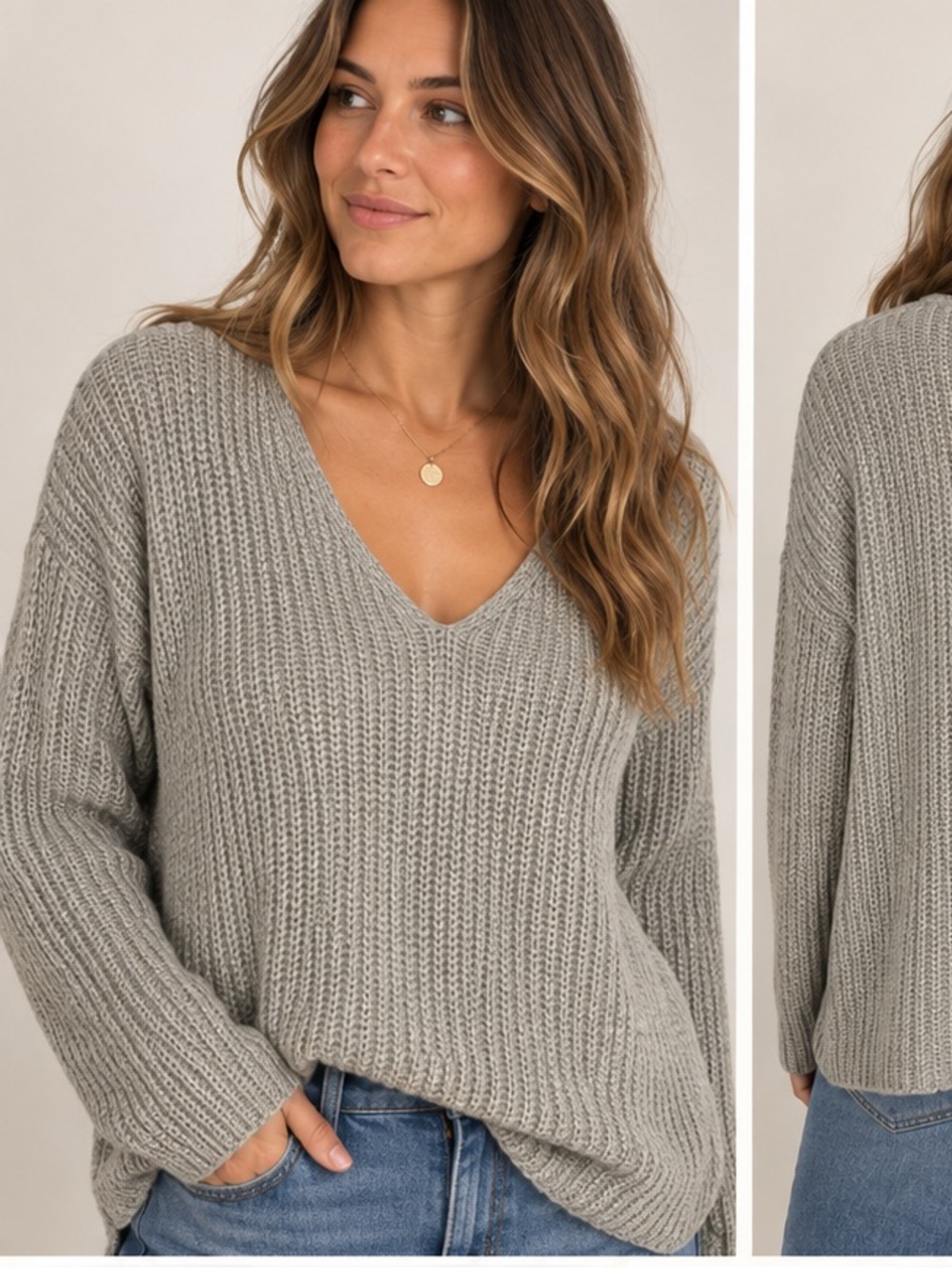 SEN Gray Cashmere Blend V-Neck Knit Sweater – Size 1